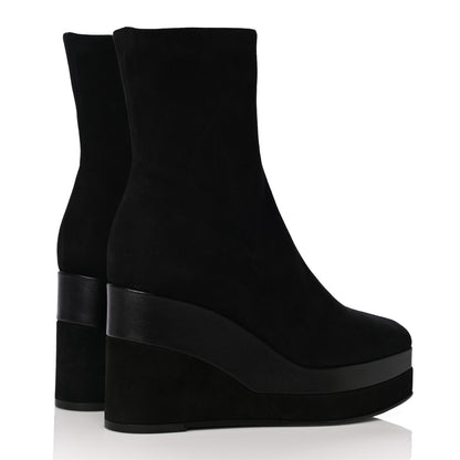 Hermes Suede Goatskin Womens Wedge Boot 36.5 Black 4 of 10