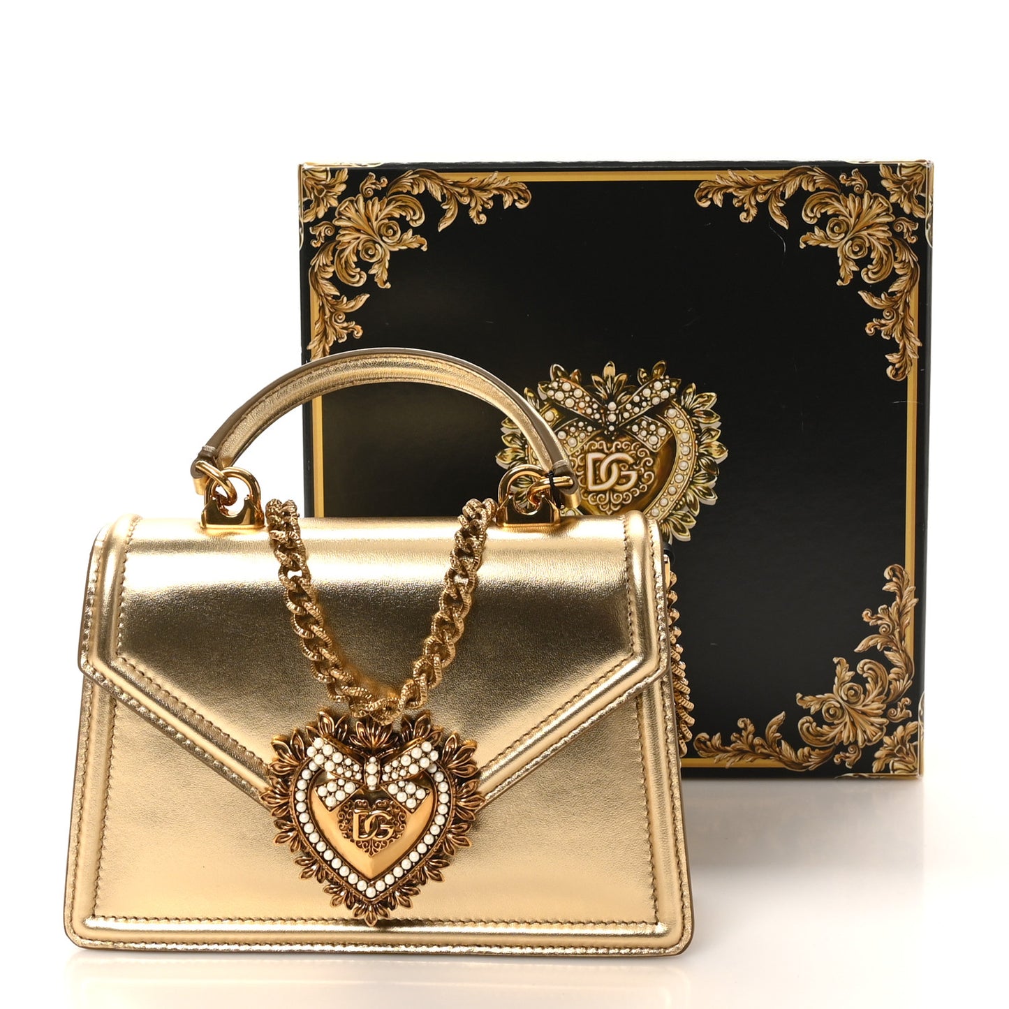 Metallic Nappa Small Devotion Envelope Top Handle Bag Gold