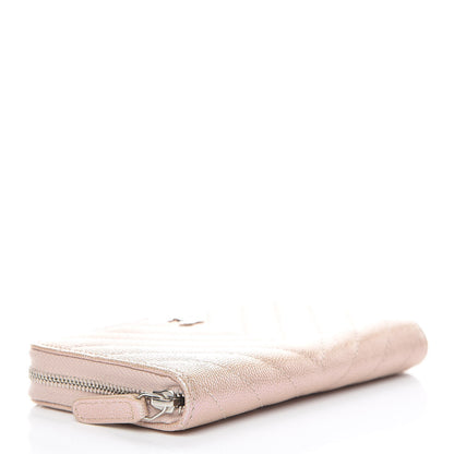 Chanel Metallic Caviar Chevron Quilted Small Zip Around Wallet Light Gold 4 of 11