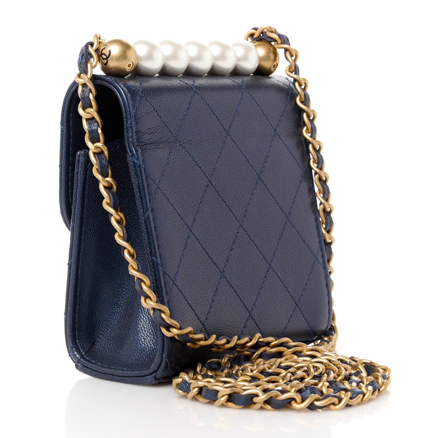 Chanel Metallic Lambskin Quilted Mini Chic Pearls Flap Navy Blue 3 of 11