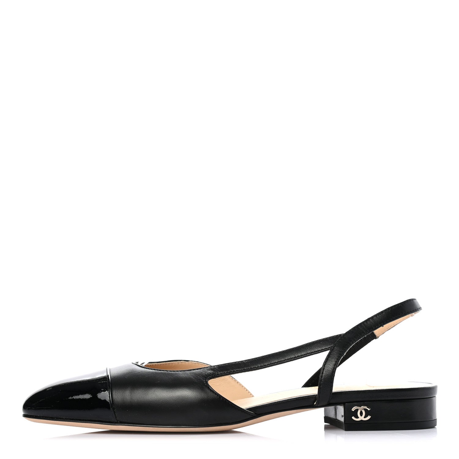 Chanel Goatskin Grograin Cap Toe CC Slingback 35.5 Black 1 of 8