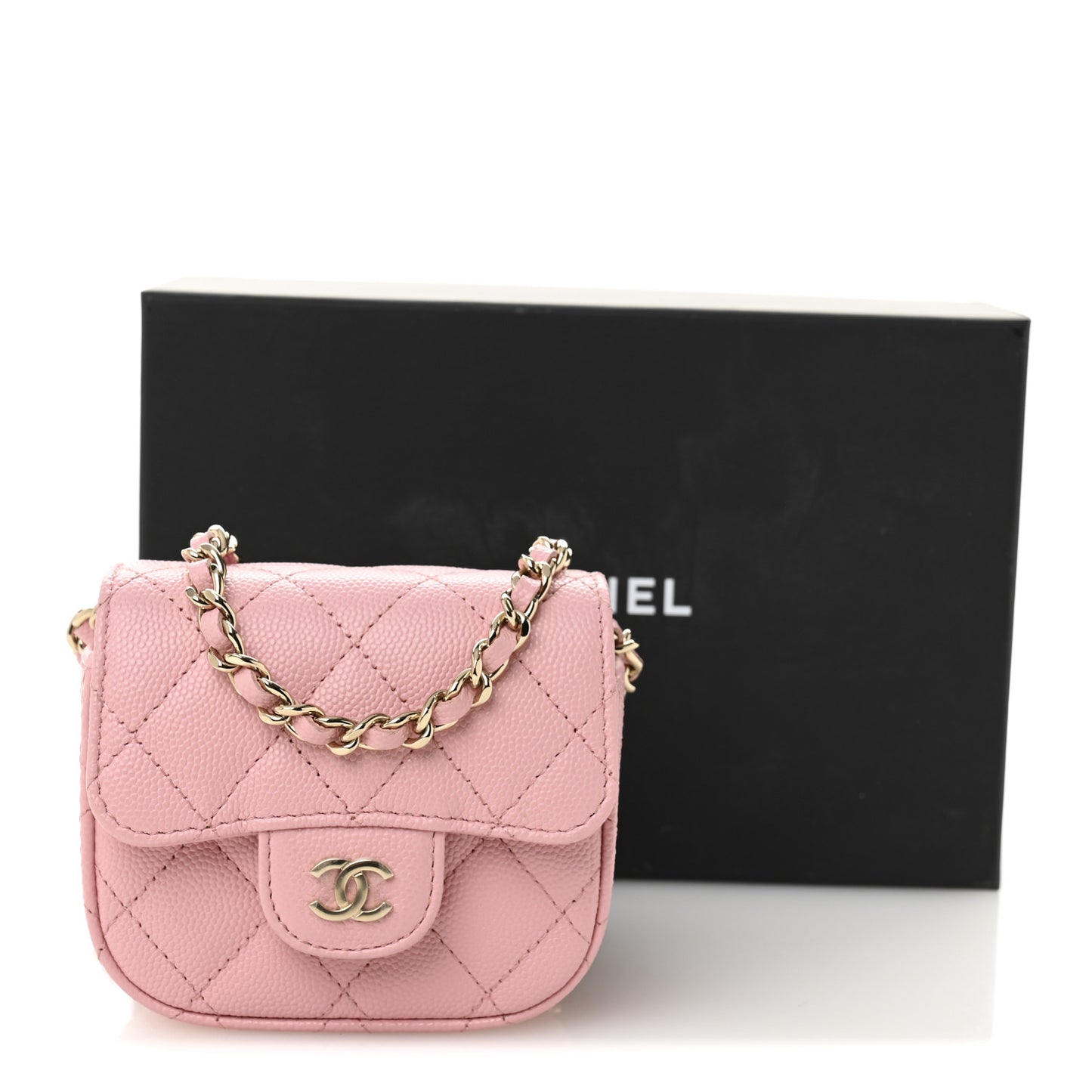 Caviar Quilted Mini Clutch With Chain Pink