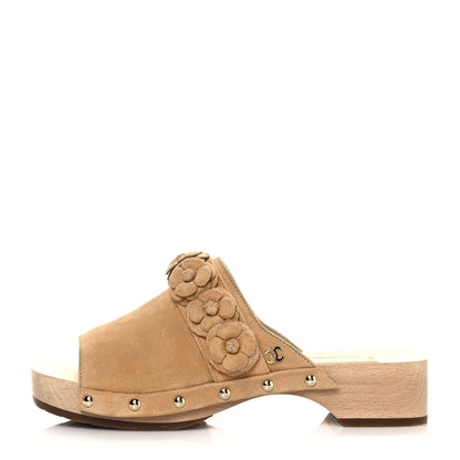 Chanel Suede Calfskin Camellia Mules 35 Beige 1 of 8