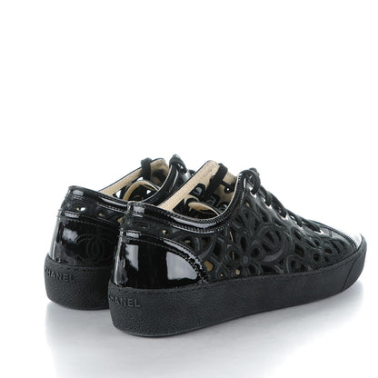 Chanel Patent Grained Goatskin Hollow Out Flower Sneakers 38.5 Black 4 of 9