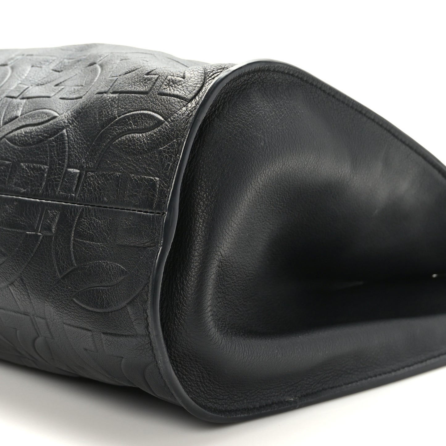 Calfskin Gancini Embossed Trifolio Tote Bag Black
