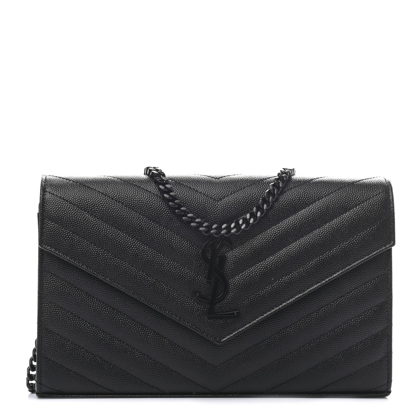 Grain De Poudre Matelasse Chevron Monogram Chain Wallet Black