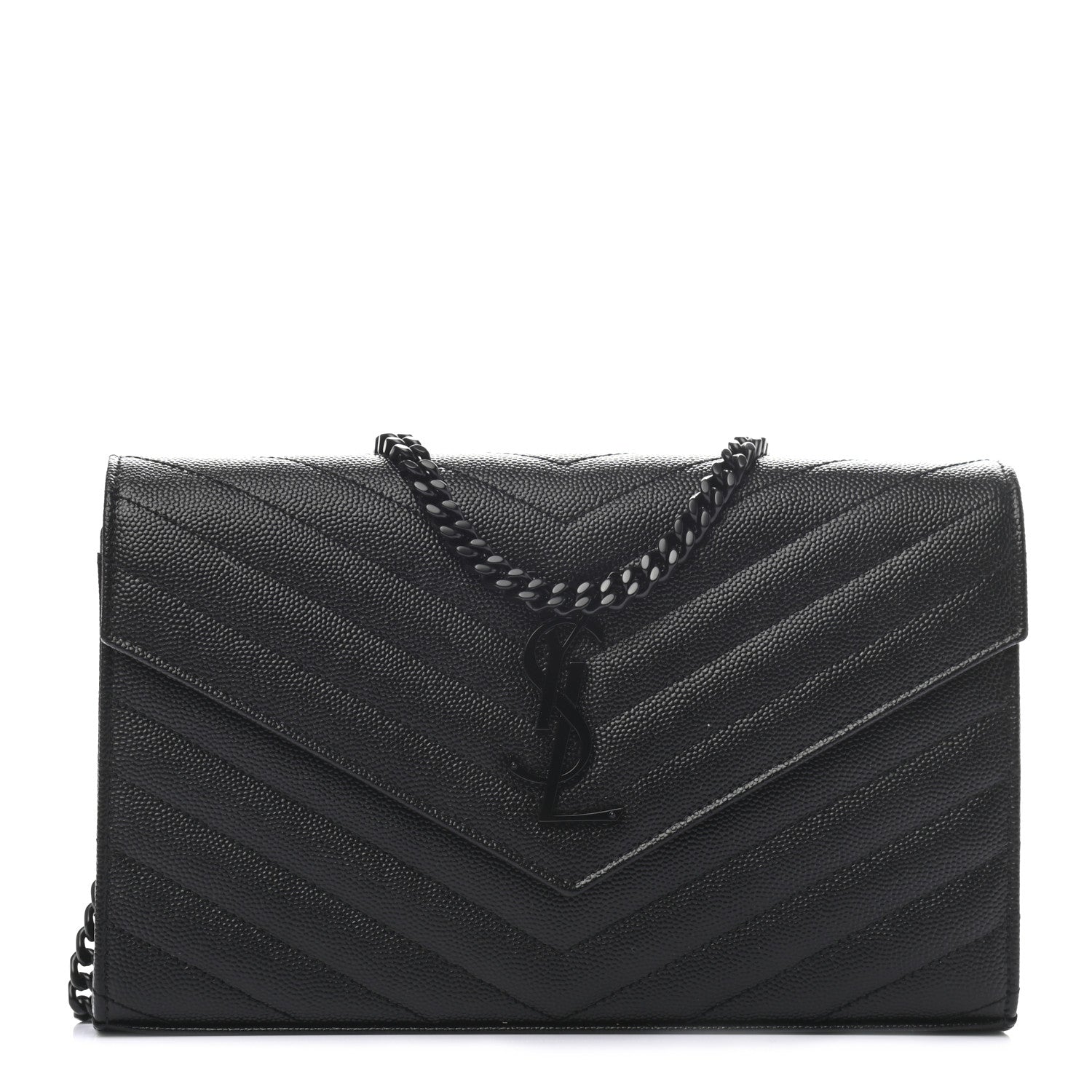 Saint Laurent Grain De Poudre Matelasse Chevron Monogram Chain Wallet Black 1 of 7