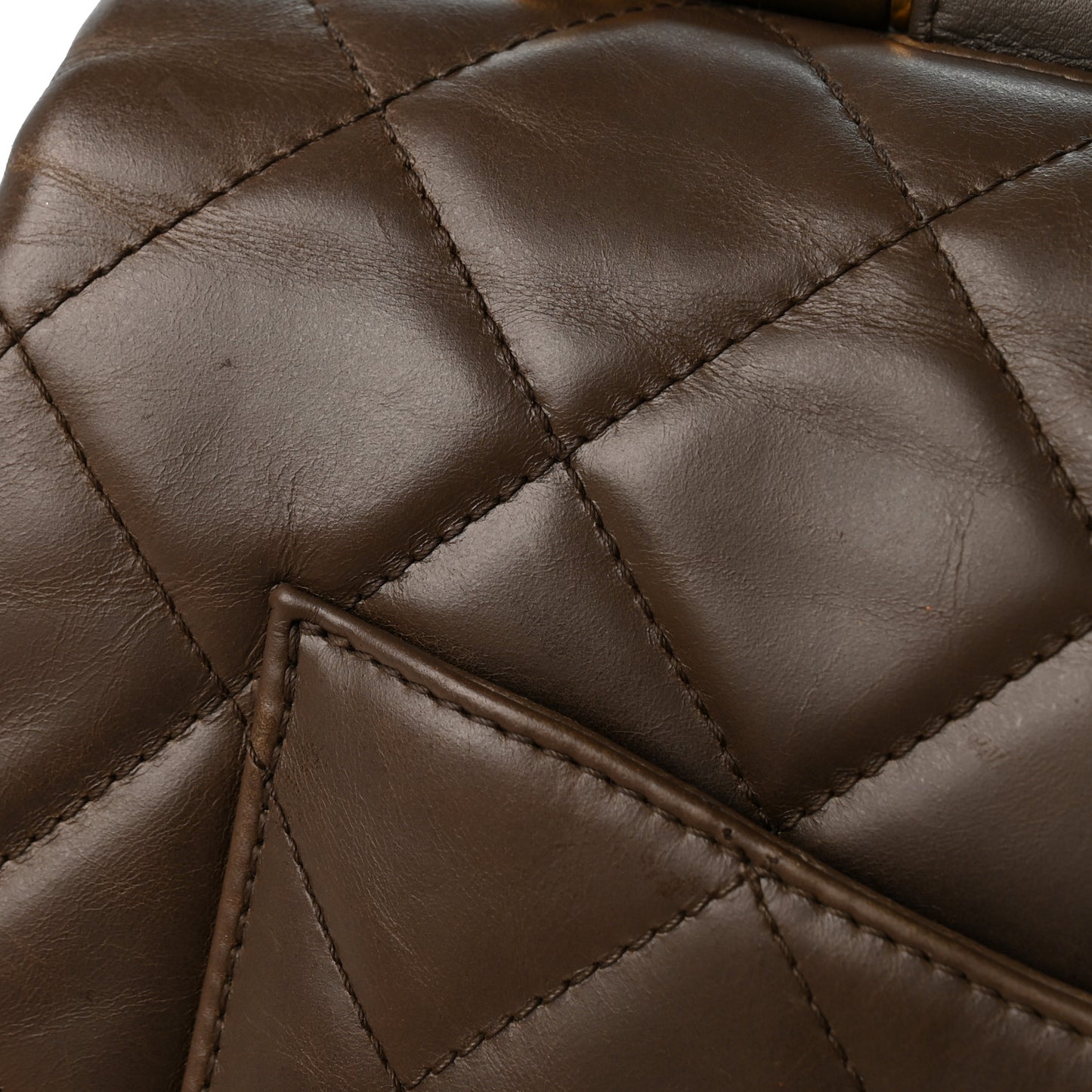Calfskin Quilted Medium Gold Bar Top Handle Flap Dark Khaki