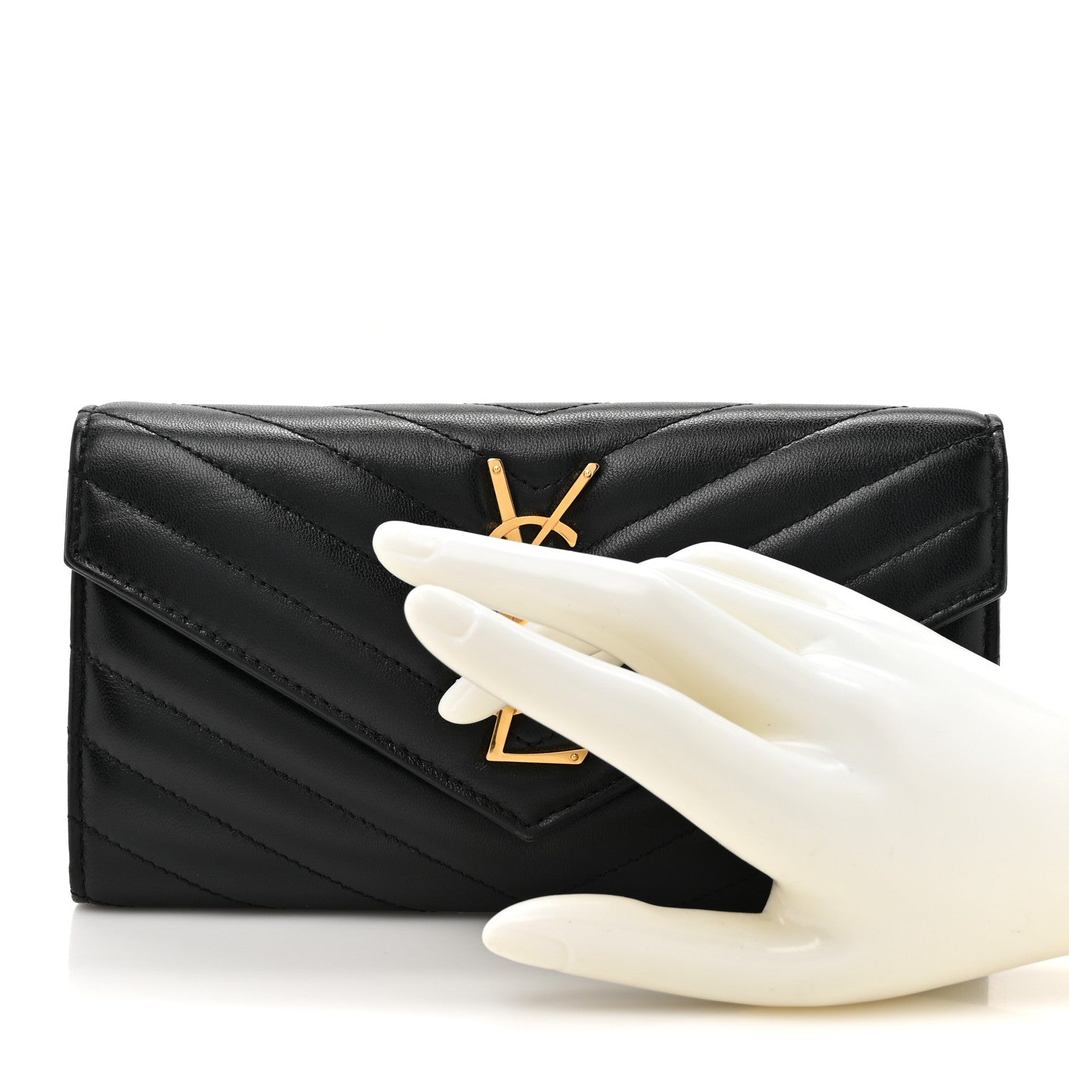 Saint Laurent Calfskin Matelasse Chevron Monogram Flap Wallet Black 2 of 11