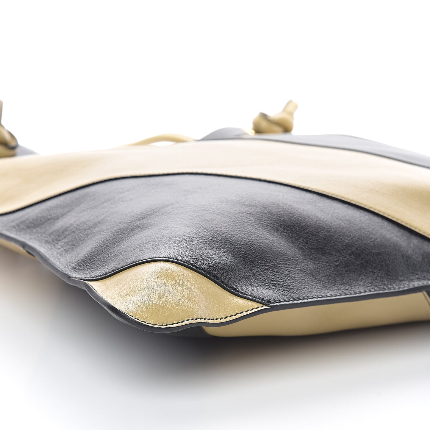 Smooth Calfskin Diagonal Striped Zumi Tote Black Beige