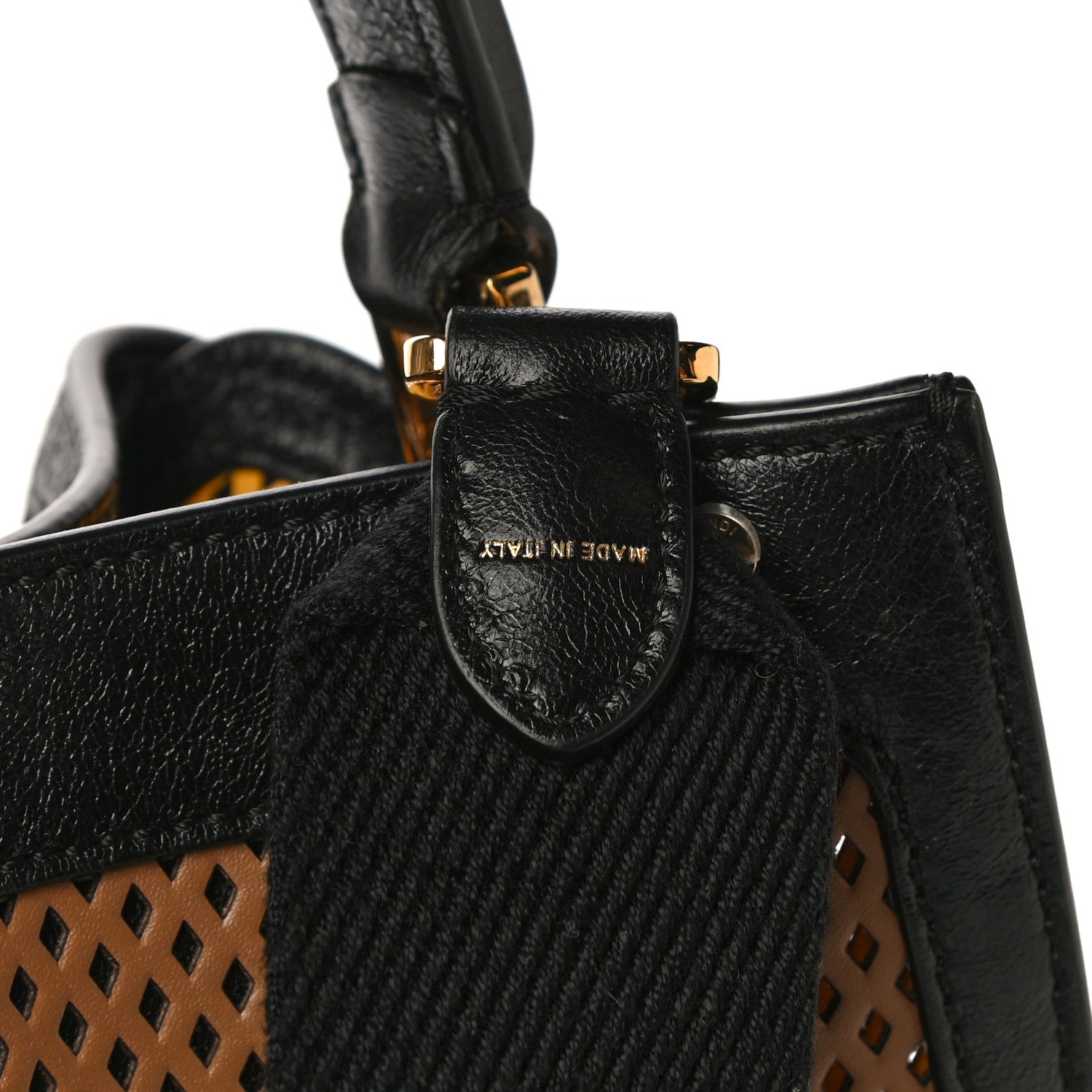 Fendi Vitello Liberty Glossy Lambskin Perforated Medium Peekaboo X-Lite Sand Mimosa Black 7 of 10