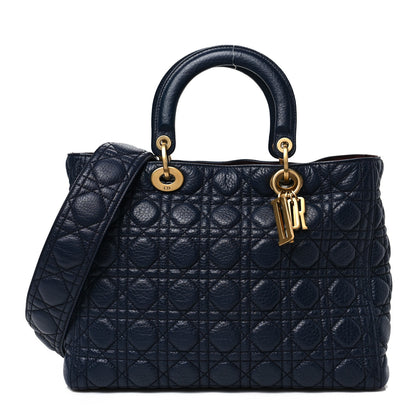Christian Dior Grained Calfskin Cannage Large Supple Lady Dior Navy 1 of 6