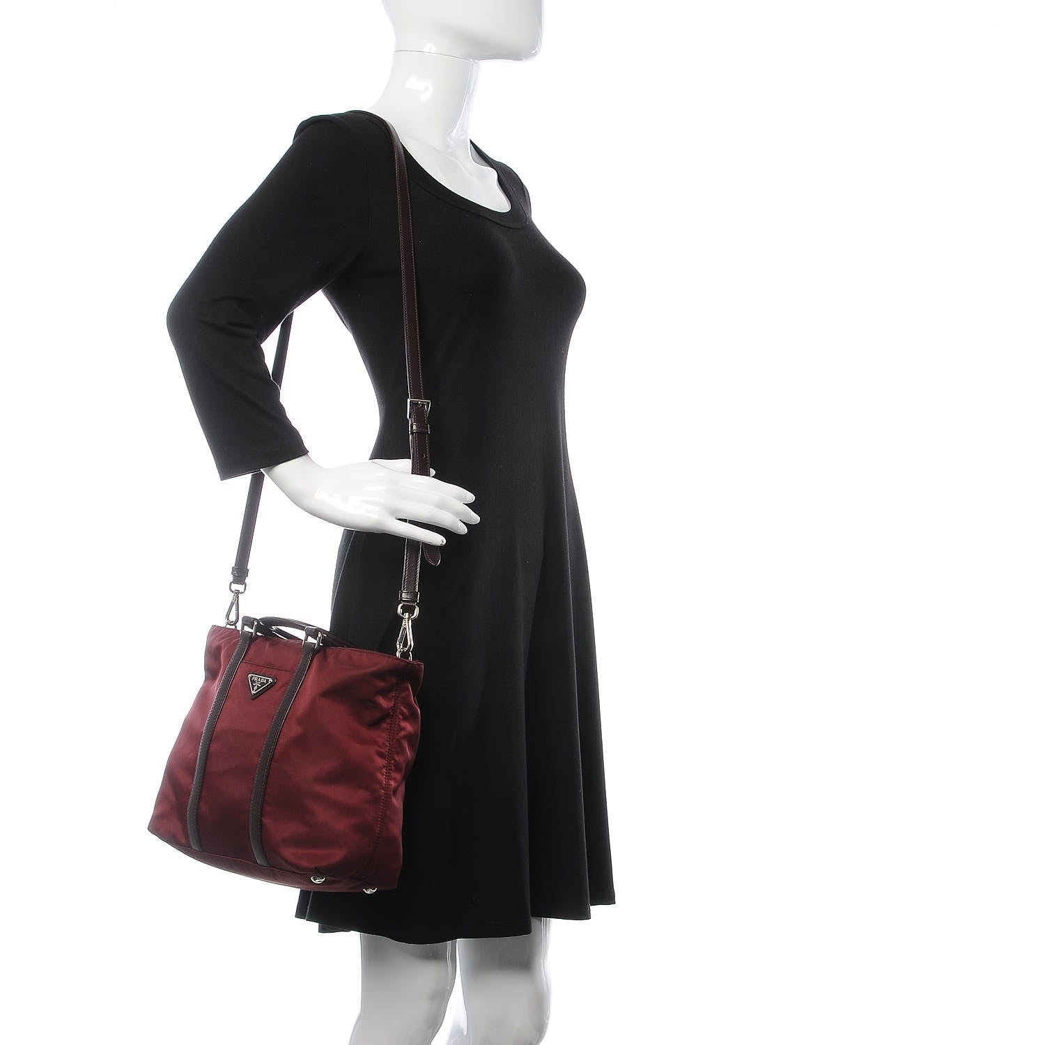 Prada Tessuto Nylon Vitello Tote Granato 2 of 12