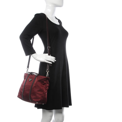 Prada Tessuto Nylon Vitello Tote Granato 2 of 12