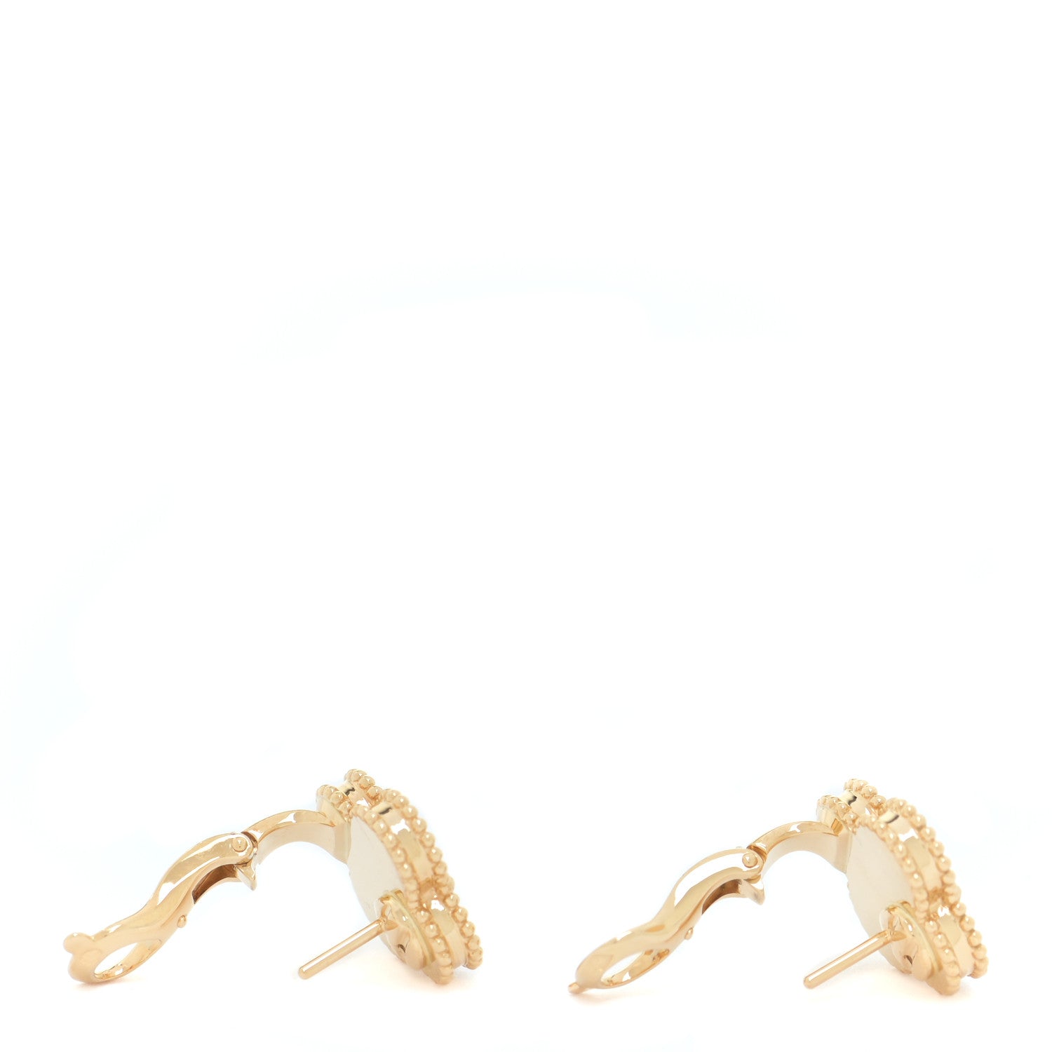 Van Cleef & Arpels 18K Yellow Gold Guilloche Vintage Alhambra Earrings 4 of 6