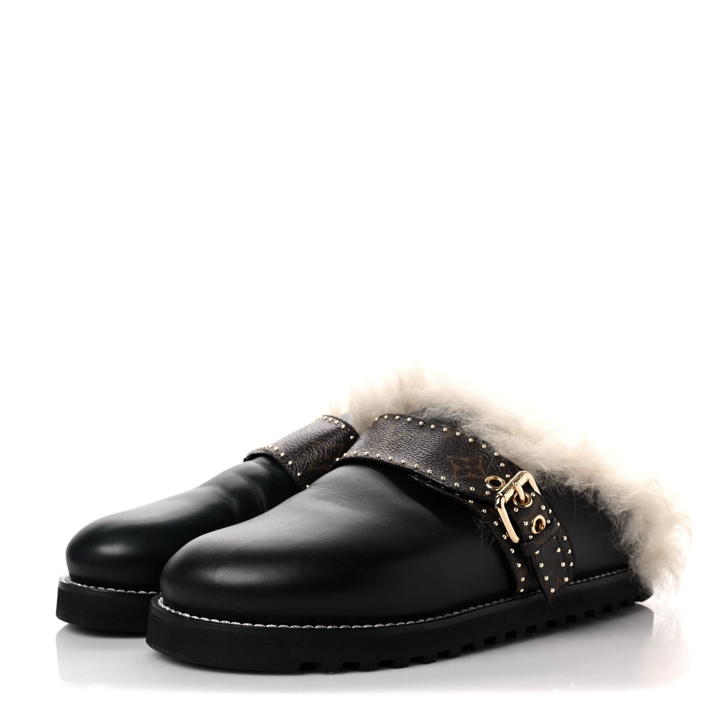 Calfskin Monogram Lambswool Winterbreak Comfort Clogs 38 Black