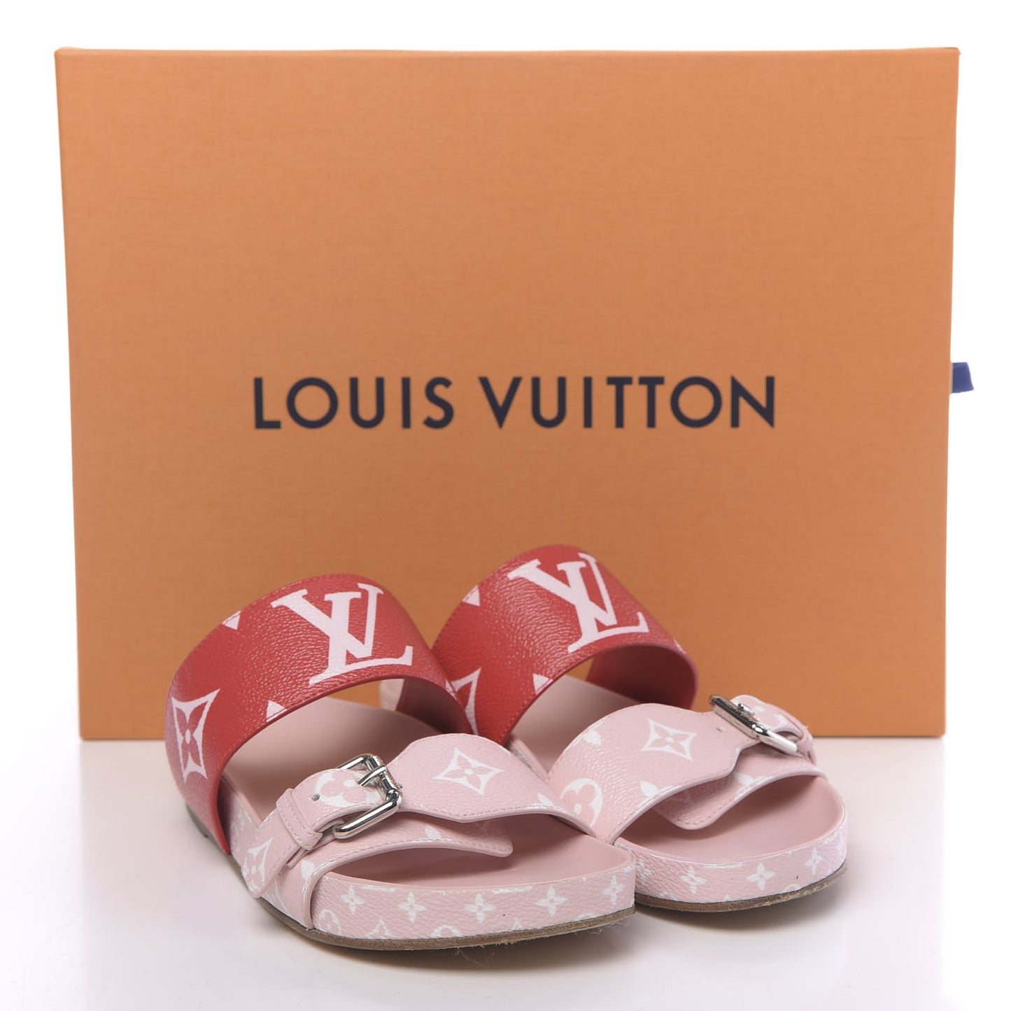 Monogram Giant Bom Dia Flat Mule Sandals 36 Rouge Rose