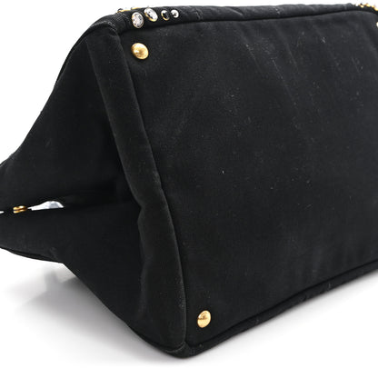 Prada Denim Crystal Studded Canapa Tote Black 9 of 11