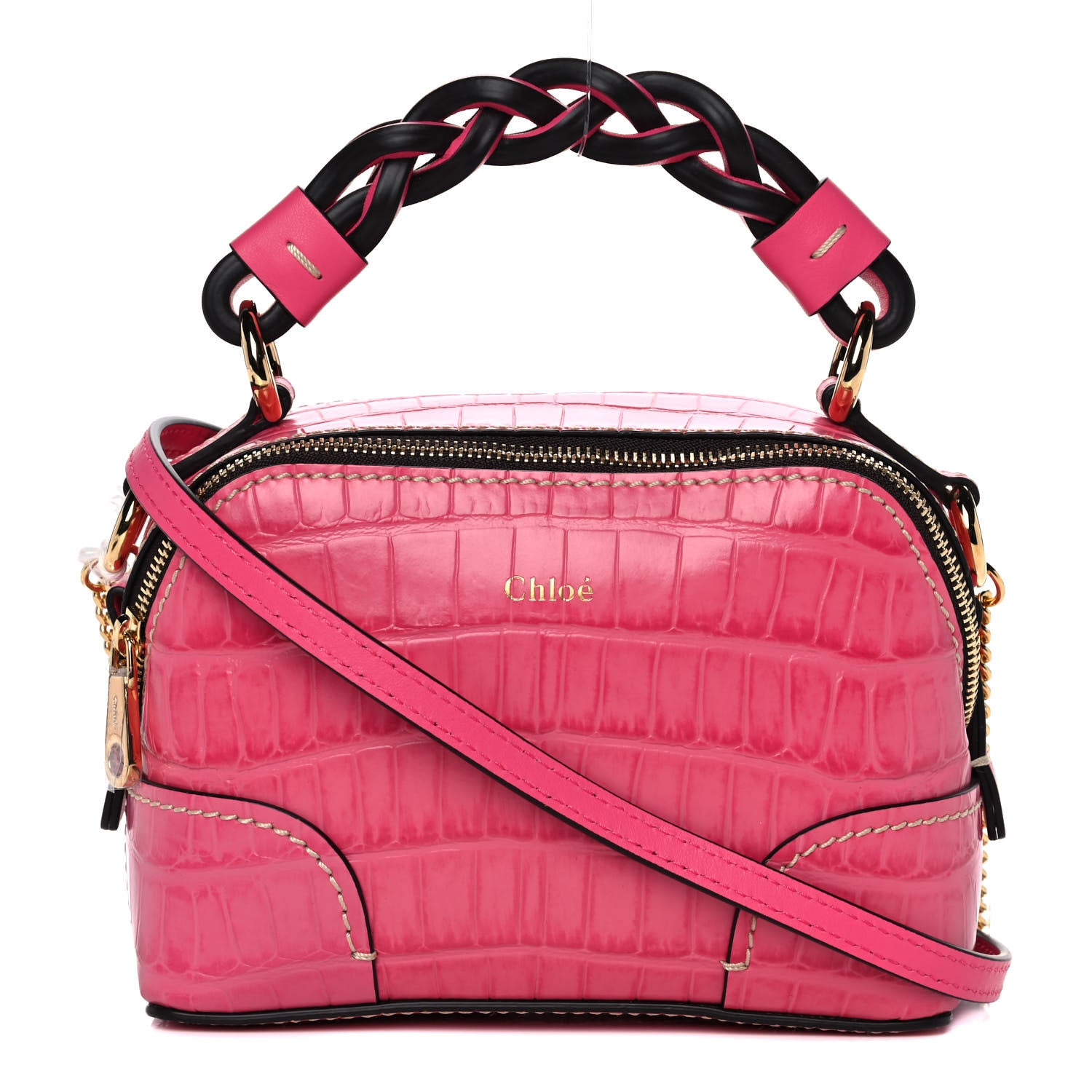 Chloe Crocodile Embossed Mini Daria Chain Bag Hot Pink 1 of 12