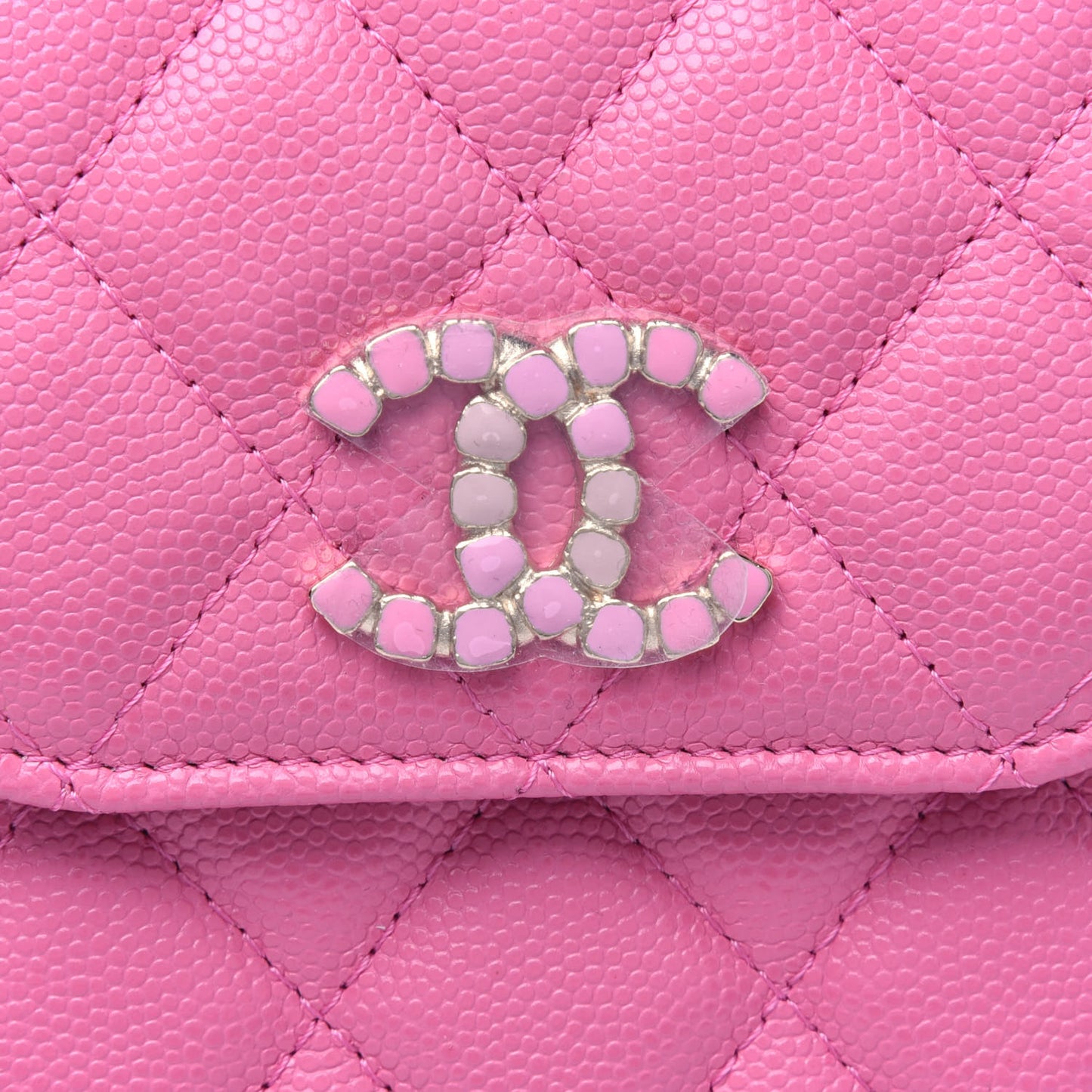 Caviar Quilted Crystal CC Airpods Pro and Phone Case With Chain Pink