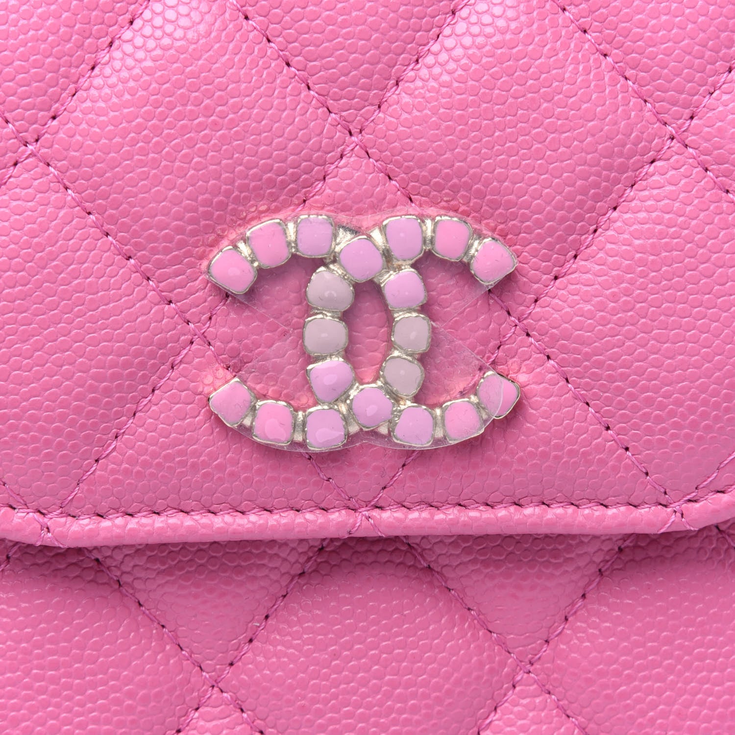 Chanel Caviar Quilted Crystal CC Airpods Pro and Phone Case With Chain Pink 5 of 5