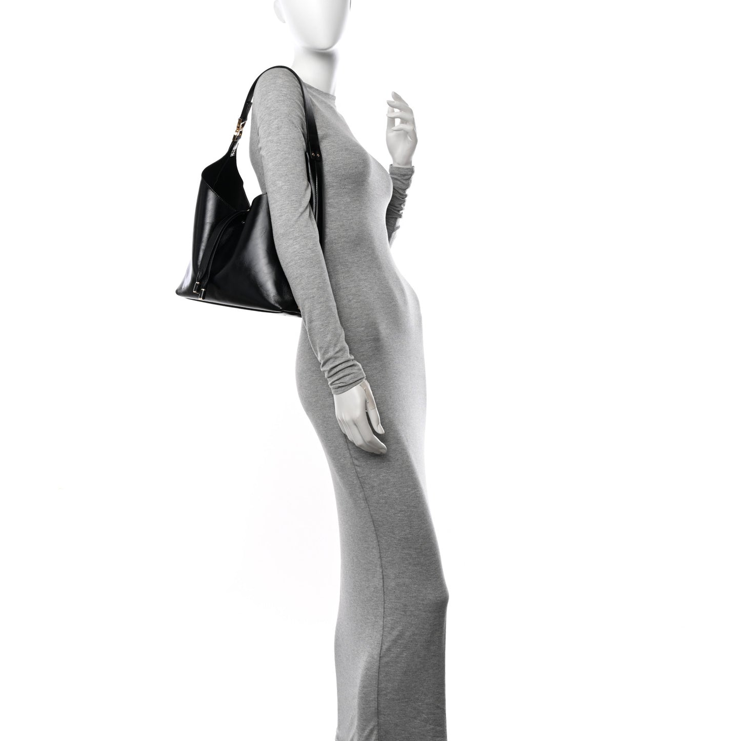 Shiny Calfskin Small Marcie Hobo Bag Black