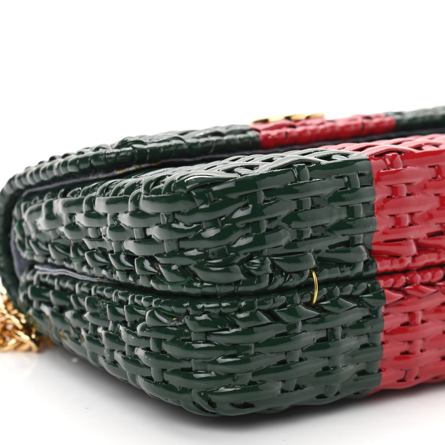 Gucci Glazed Wicker Stripe Mini Cestino Shoulder Bag Green 10 of 12