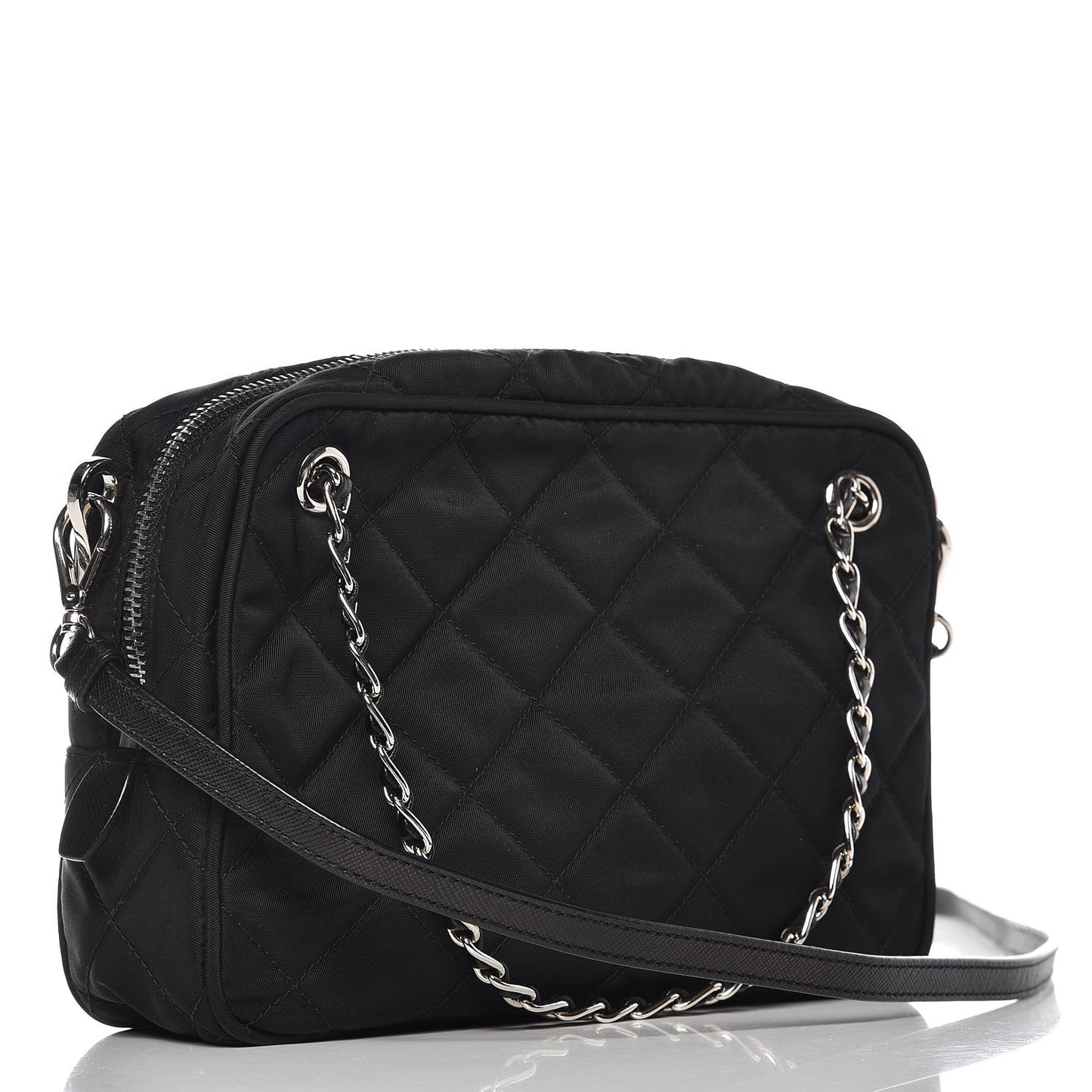 Nylon Tessuto Impuntu Quilted Bandoliera Crossbody Bag Black
