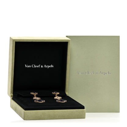 Van Cleef & Arpels 18K Yellow Gold Diamond Blue Sevres Porcelain 3 Motifs Vintage Alhambra Vendome Earrings 5 of 5