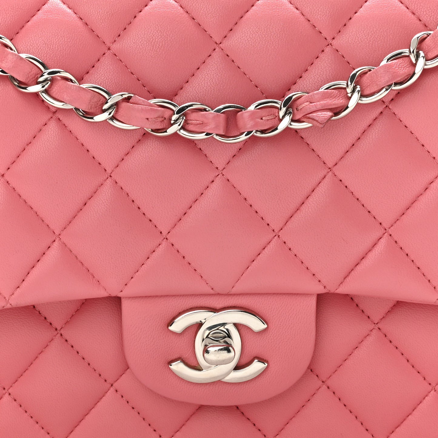 Lambskin Quilted Medium Double Flap Pink