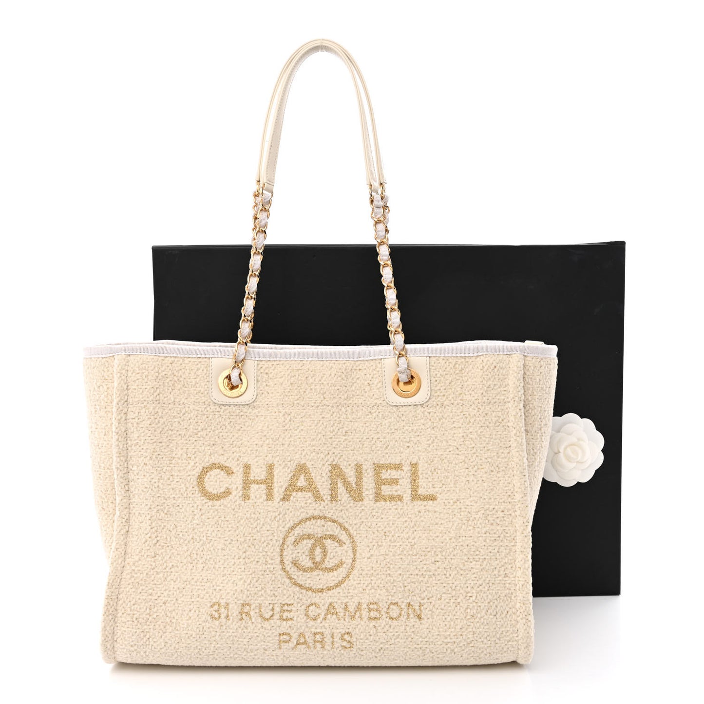 Lurex Boucle Small Deauville Tote Ivory