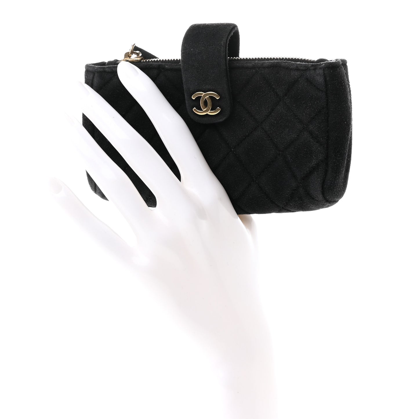 Suede Quilted Mini Phone Holder Clutch Black