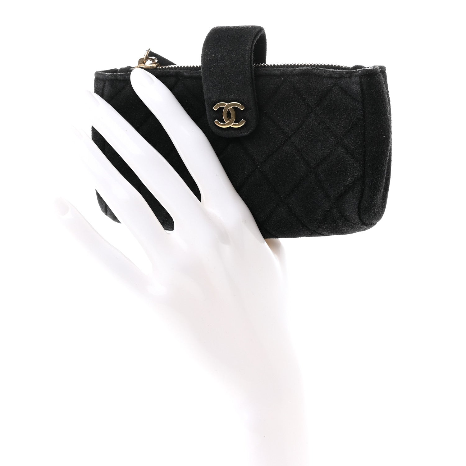 Chanel Suede Quilted Mini Phone Holder Clutch Black 2 of 15