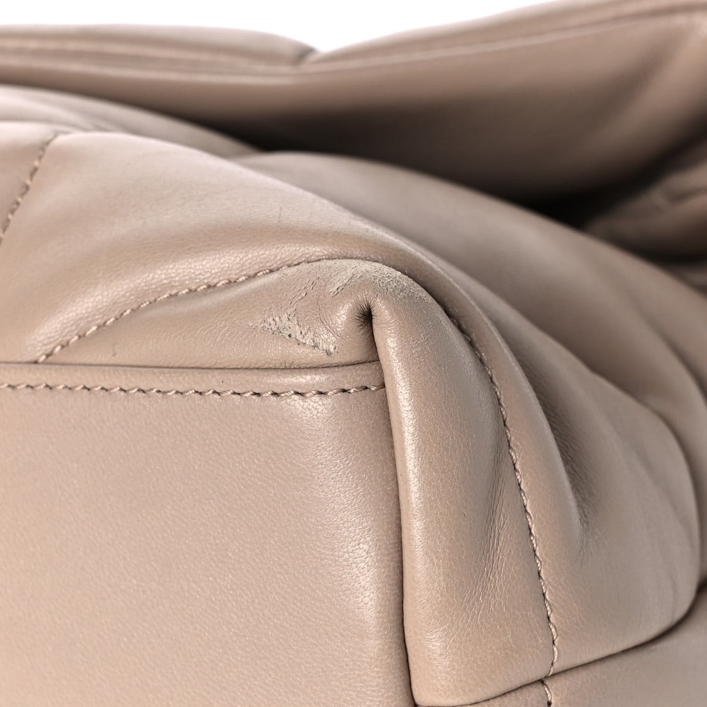 Lambskin Quilted Small Loulou Puffer Monogram Chain Satchel Dark Beige