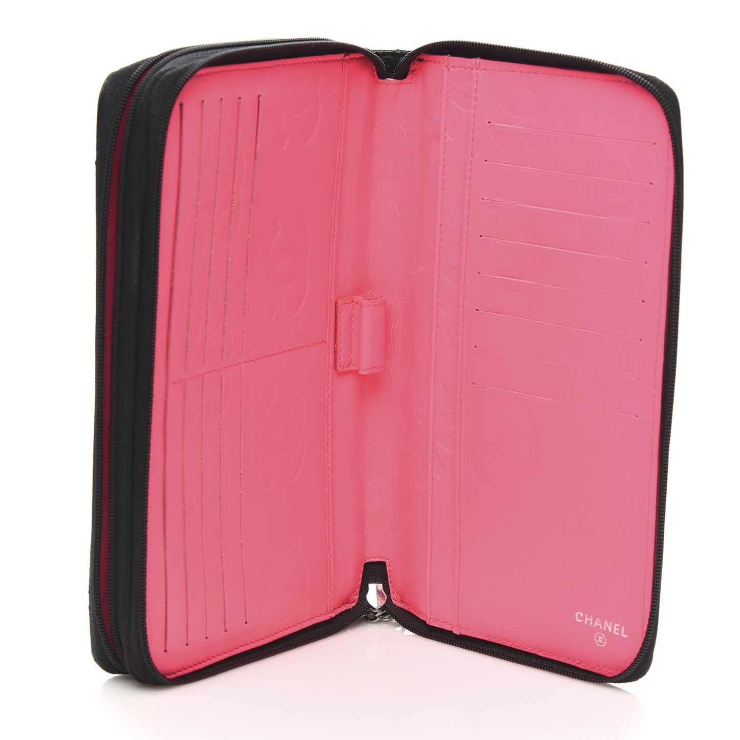 Calfskin Cambon Zip Around Organizer Wallet Black White