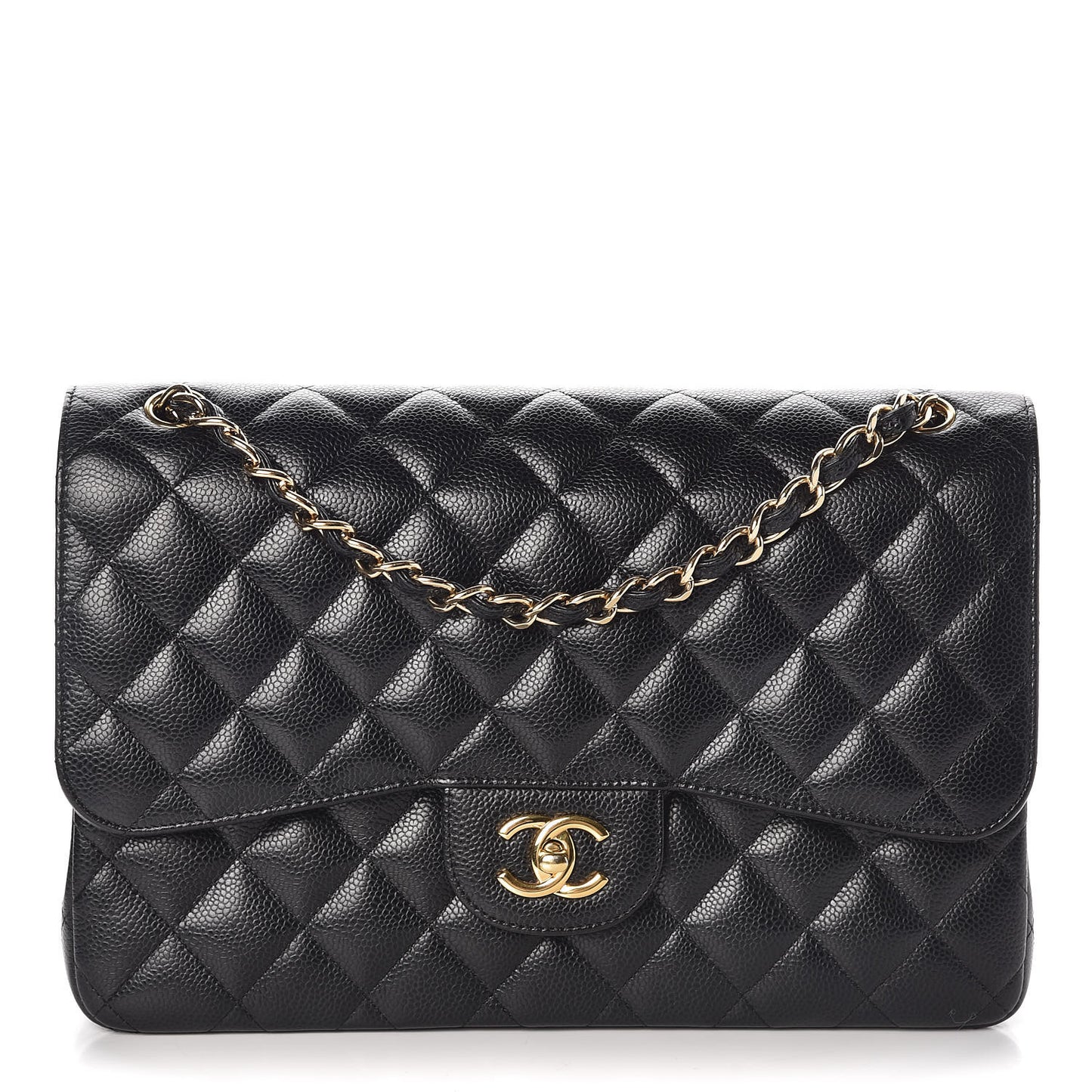 Caviar Quilted Jumbo Double Flap Black