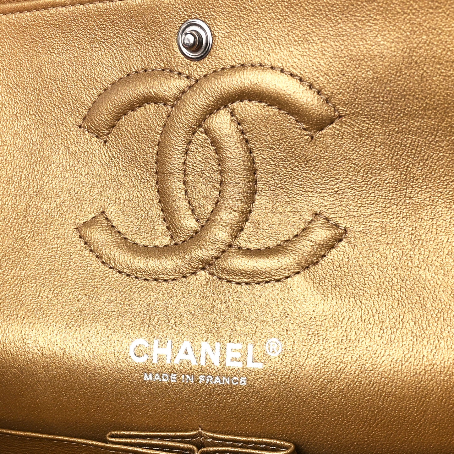 Iredescent Calfskin Quilted Medium Double Flap Dark Gold