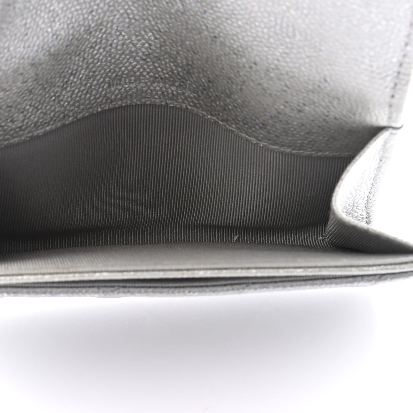 Glittered Metallic Caviar Quilted Flap Card Holder Wallet Silver
