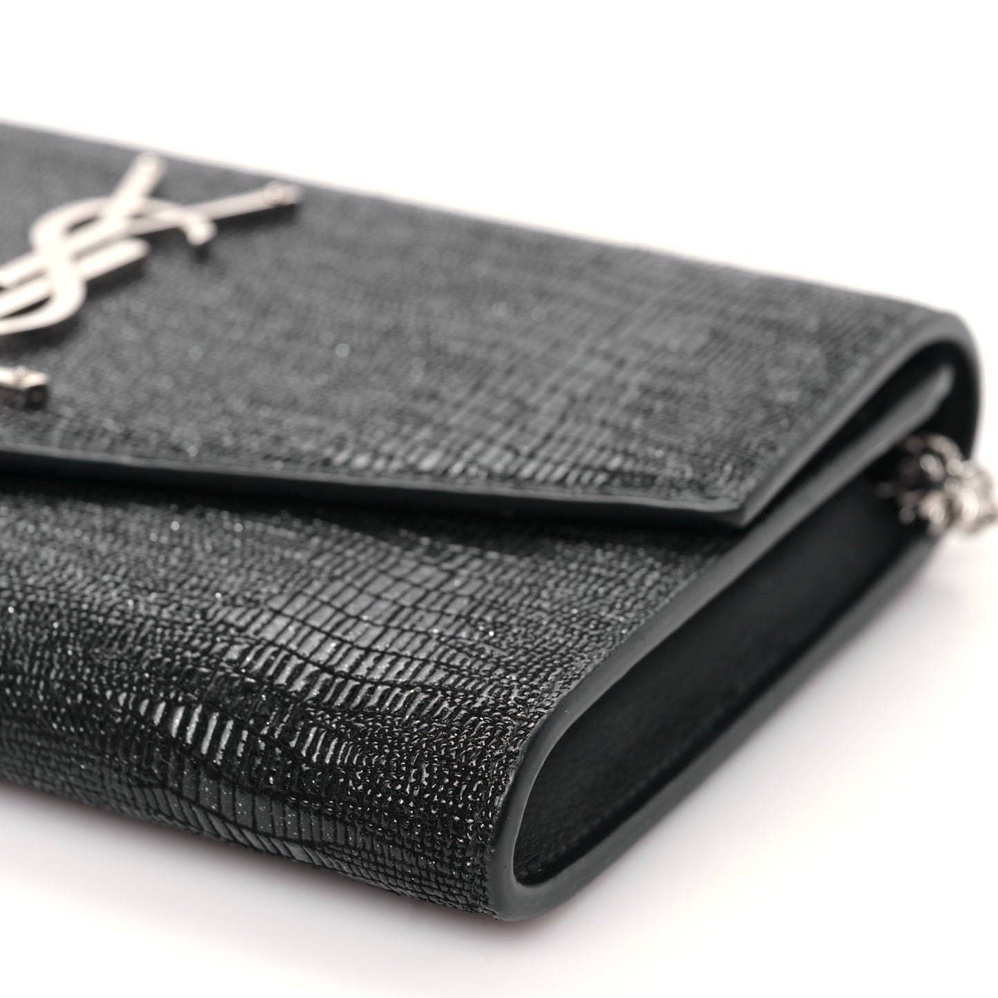 Calfskin Lizard Embossed Monogram Uptown Chain Wallet Black