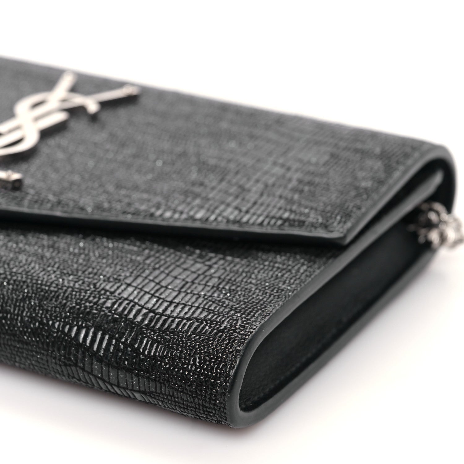 Saint Laurent Calfskin Lizard Embossed Monogram Uptown Chain Wallet Black 9 of 9