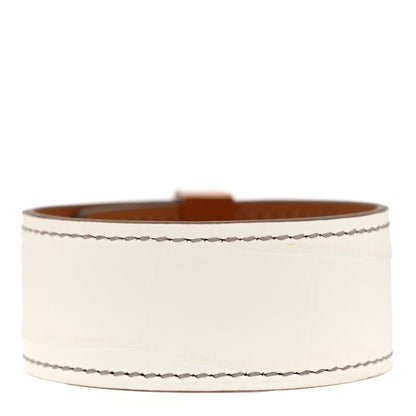 Hermes Matte Niloticus Crocodile Himalaya Collier De Chien CDC 24 Bracelet T2 Blanc 3 of 5