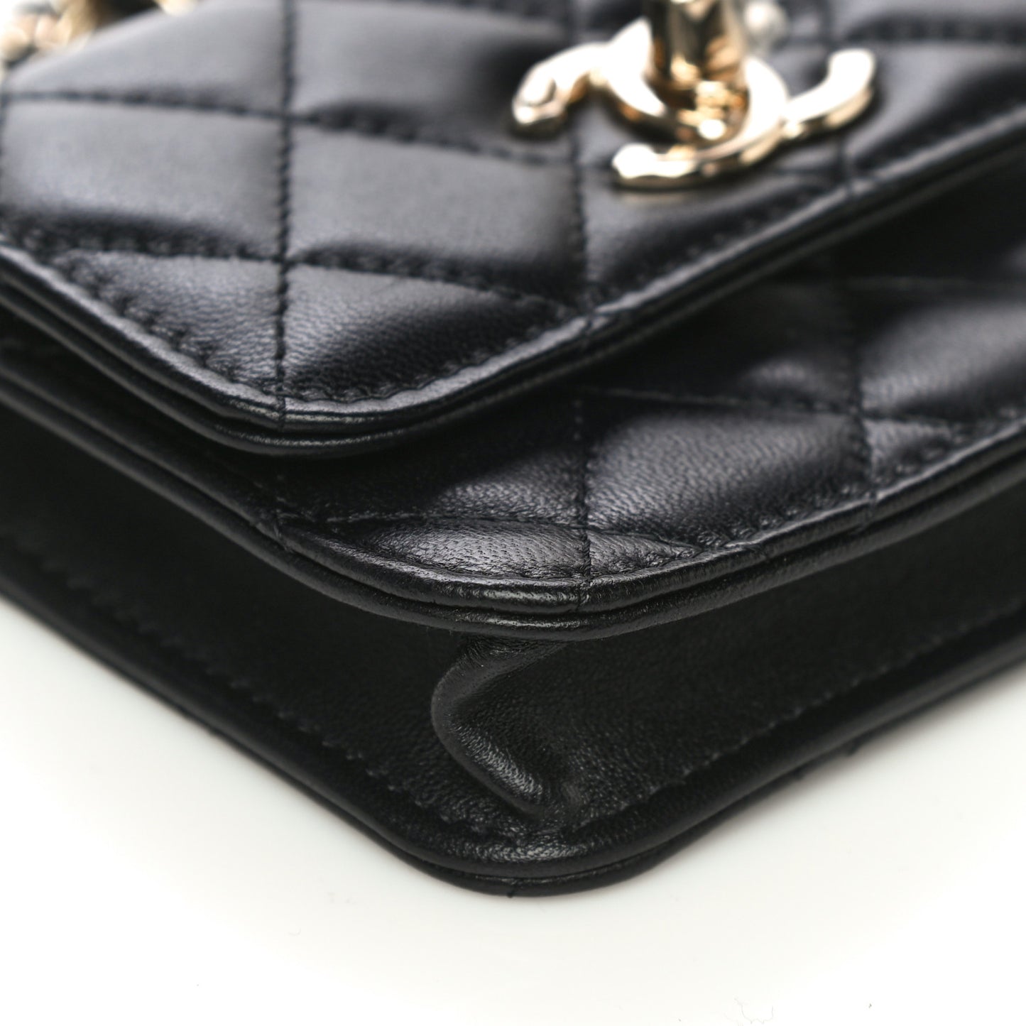 Lambskin Quilted Trendy CC Card Holder On Chain Black