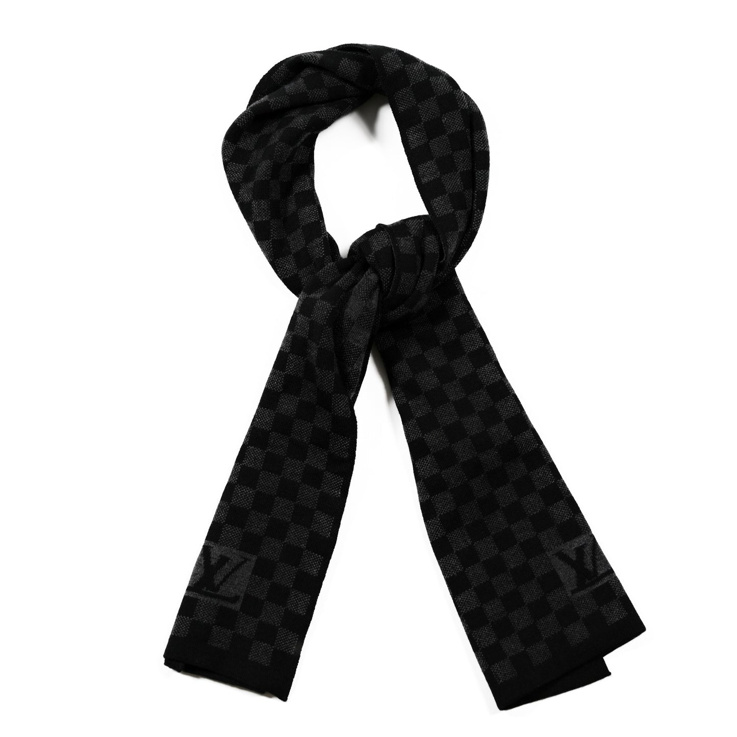 Wool Damier Graphite Scarf Black