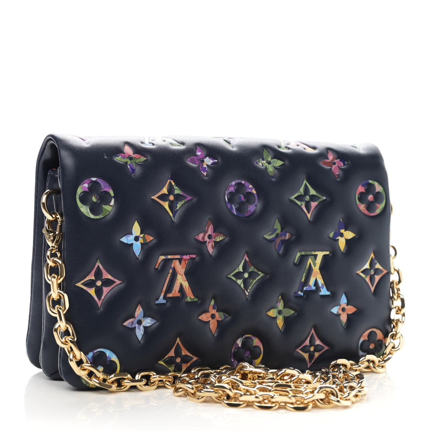 Lambskin Embossed Monogram LV Garden Pochette Coussin Navy