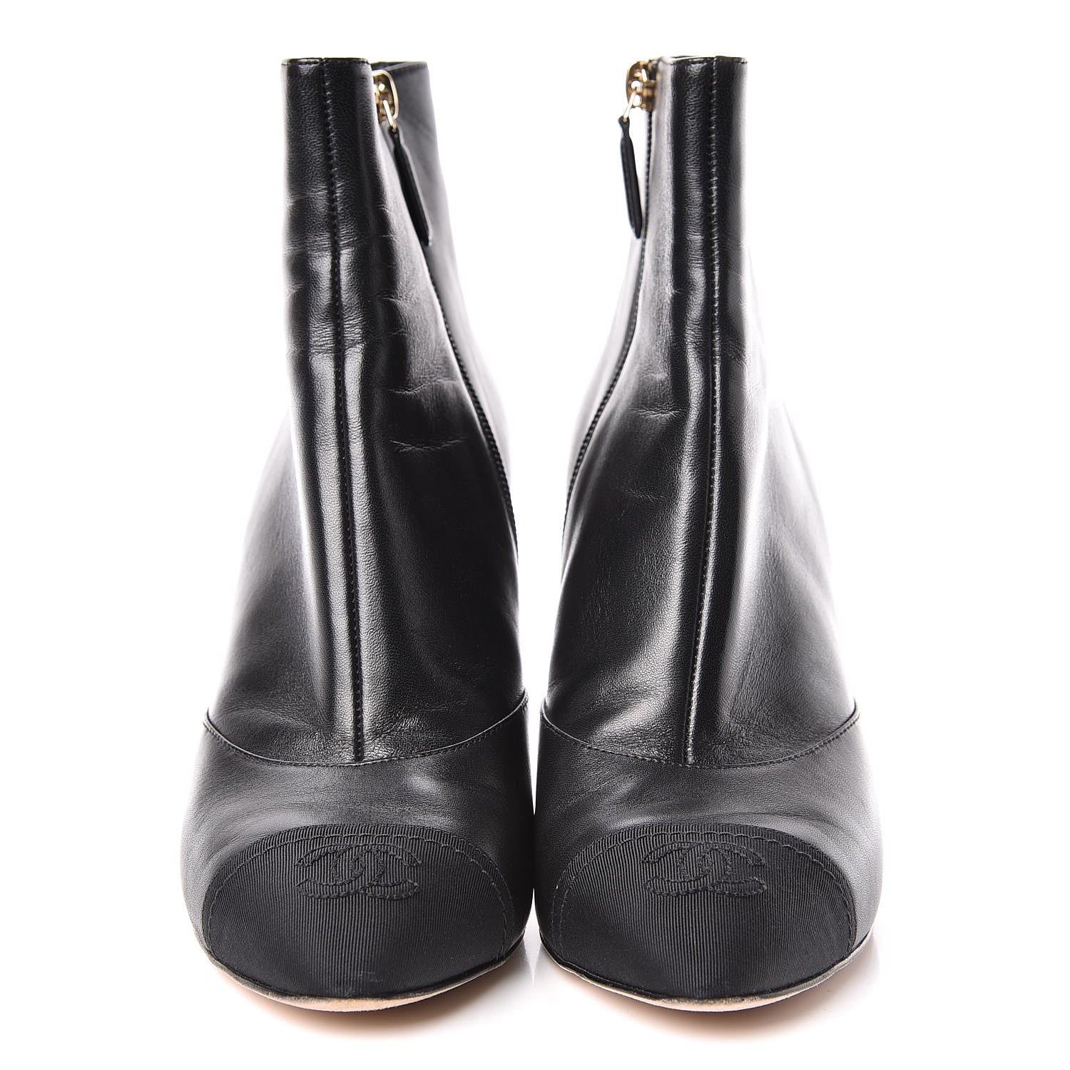 Chanel Lambskin Grosgrain Cap Toe CC Short Ankle Boots 37.5 Black 2 of 11