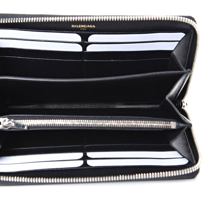 Balenciaga Striped Calfskin Essential Continental Zip Around Wallet Black 4 of 7