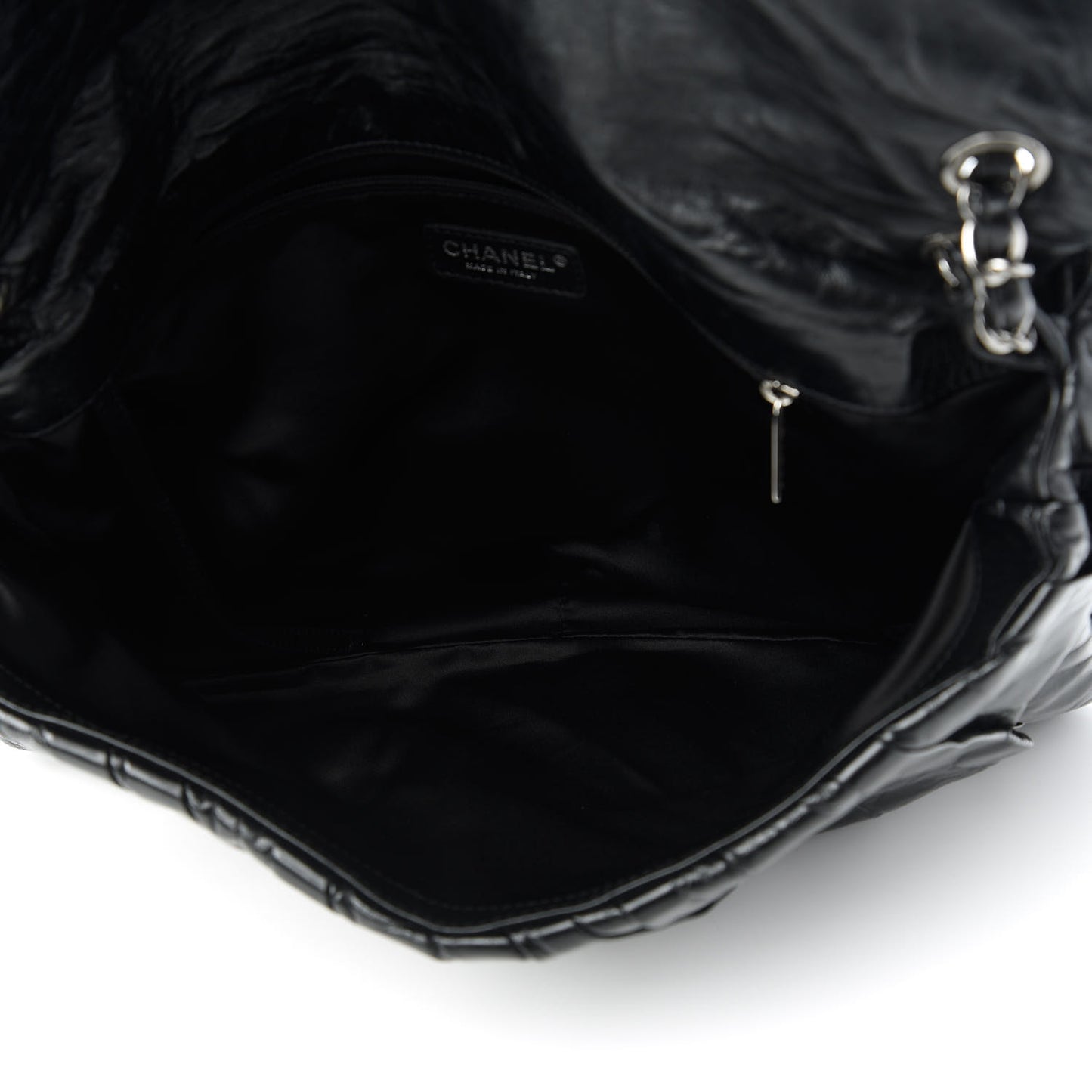 Glazed Calfskin Twisted Maxi Flap Black