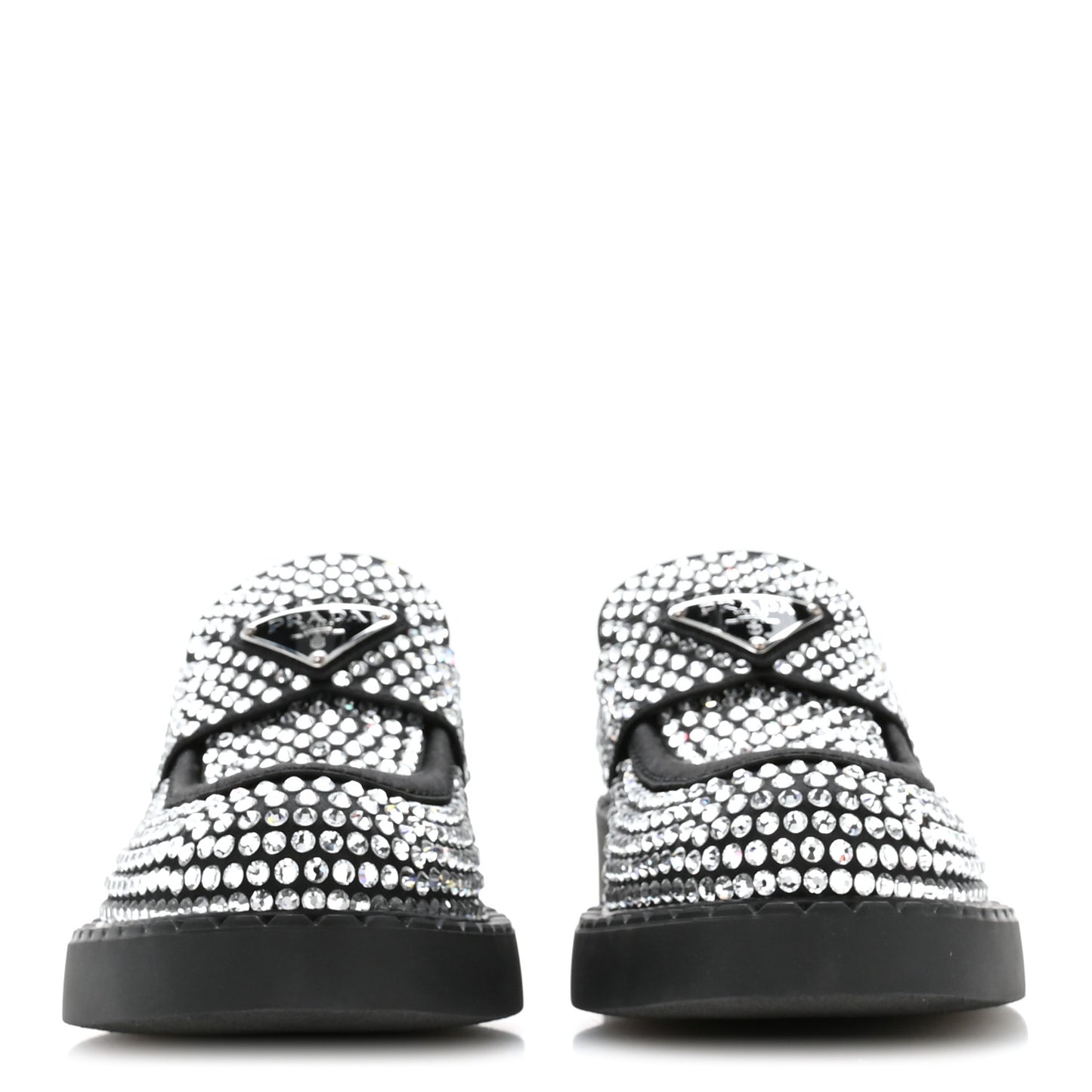 Satin Crystal Metal Triangle Logo 50mm Loafers 36.5 Cristal