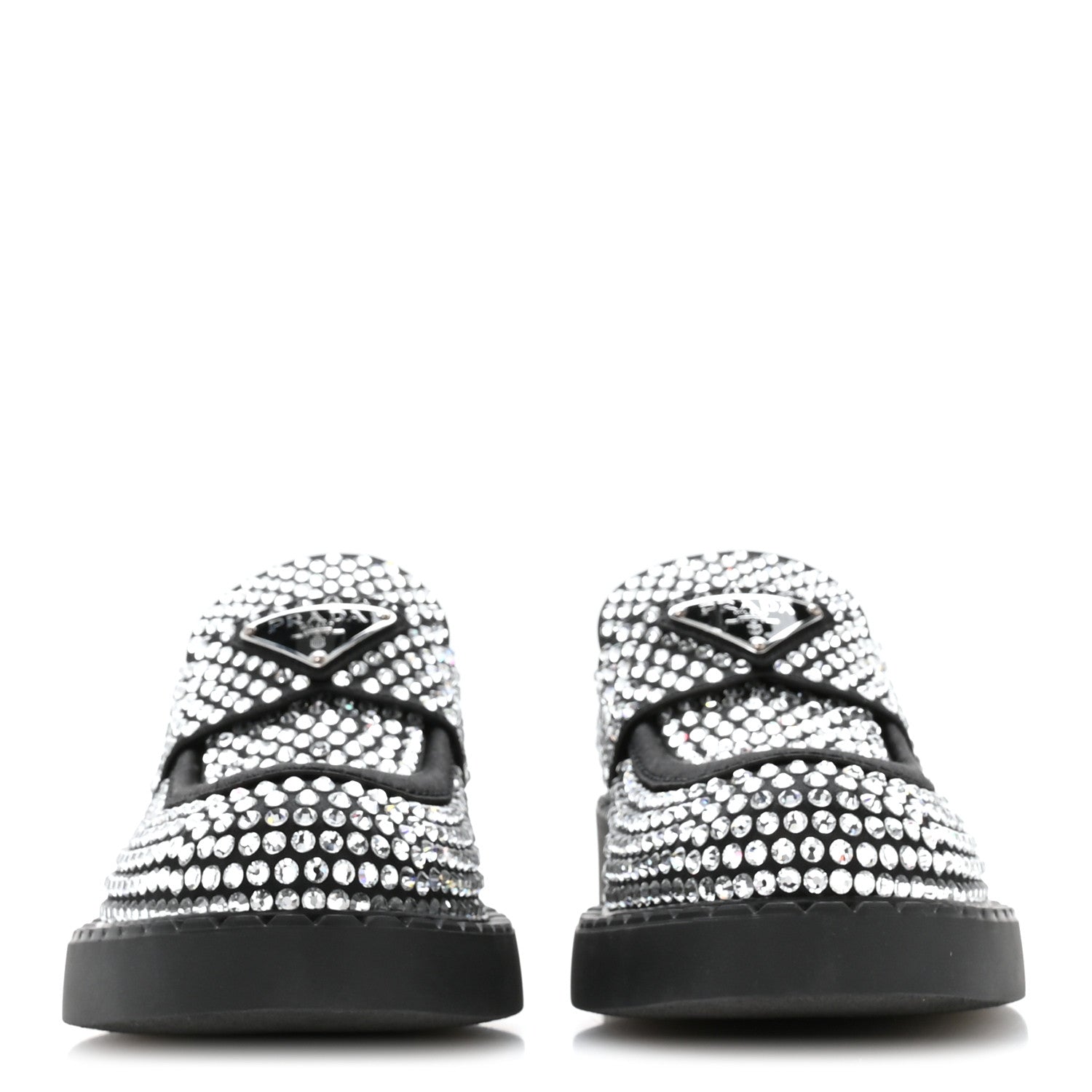 Prada Satin Crystal Metal Triangle Logo 50mm Loafers 36.5 Cristal 3 of 9