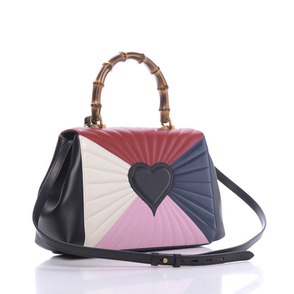 Gucci Calfskin Bamboo Trapuntata Queen Margaret Top Handle Bag Blue Agata Hibiscus Red Mystic White Sugar Pink 4 of 14
